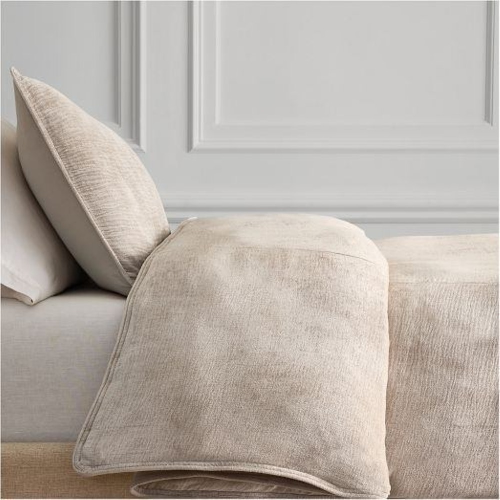 West‎ Elm Chenille Duvet Cover Full/Queen Taupe Beige Textured Viscose Cotton